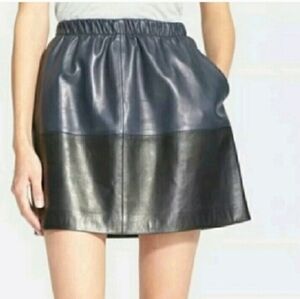 PRISTINE Vince Blue Black Leather Mini Skirt Size Medium